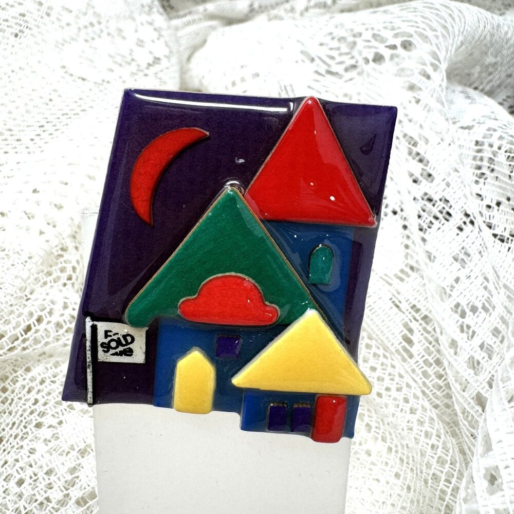 Lucinda House Pin Handmade Colorful Brooch Art Jewelry Vintage Style